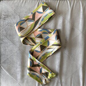 Vintage 70s Retro Mod Colorful Geometric Pattern Skinny Scarf